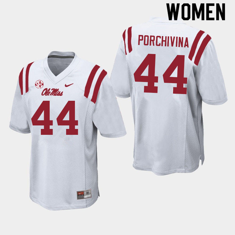 John Porchivina Ole Miss Rebels NCAA Women's White #44 Stitched Limited College Football Jersey JFZ7058QM